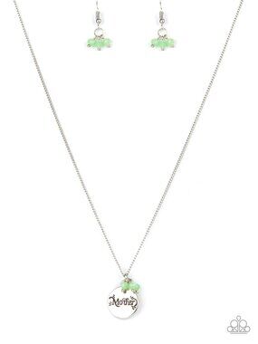 Paparazzi "Mother" Silver and Green Necklace and Earrings Set (NS173)